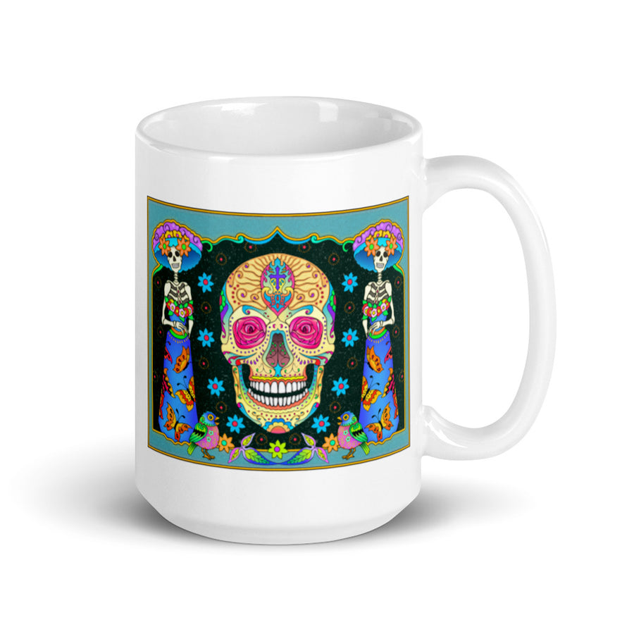 Catrinas & Skull White glossy mug