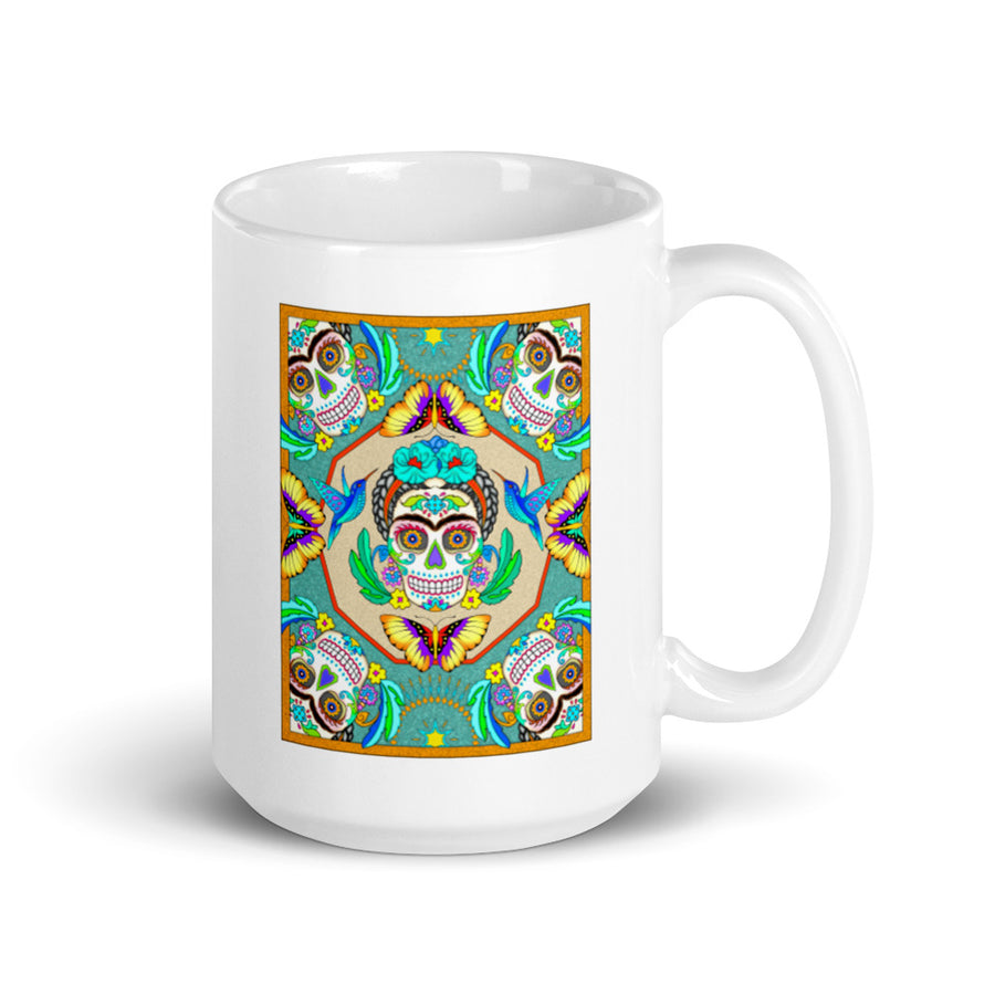 Frida Skulls White glossy mug