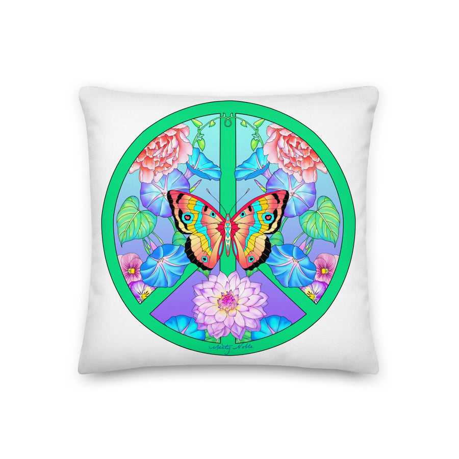 Peace Sign Butterfly Floral 1 Premium Pillow