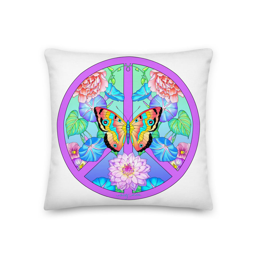 Peace Sign Butterfly Floral 2 Premium Pillow