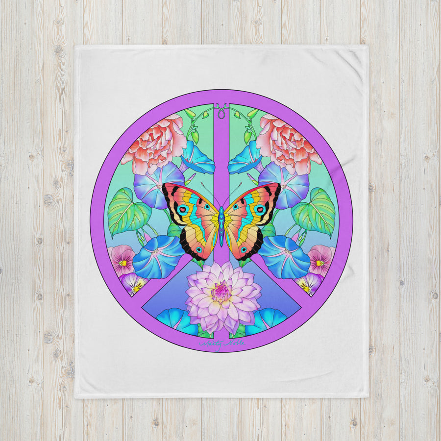 Peace Sign Butterfly Floral 2 Throw Blanket