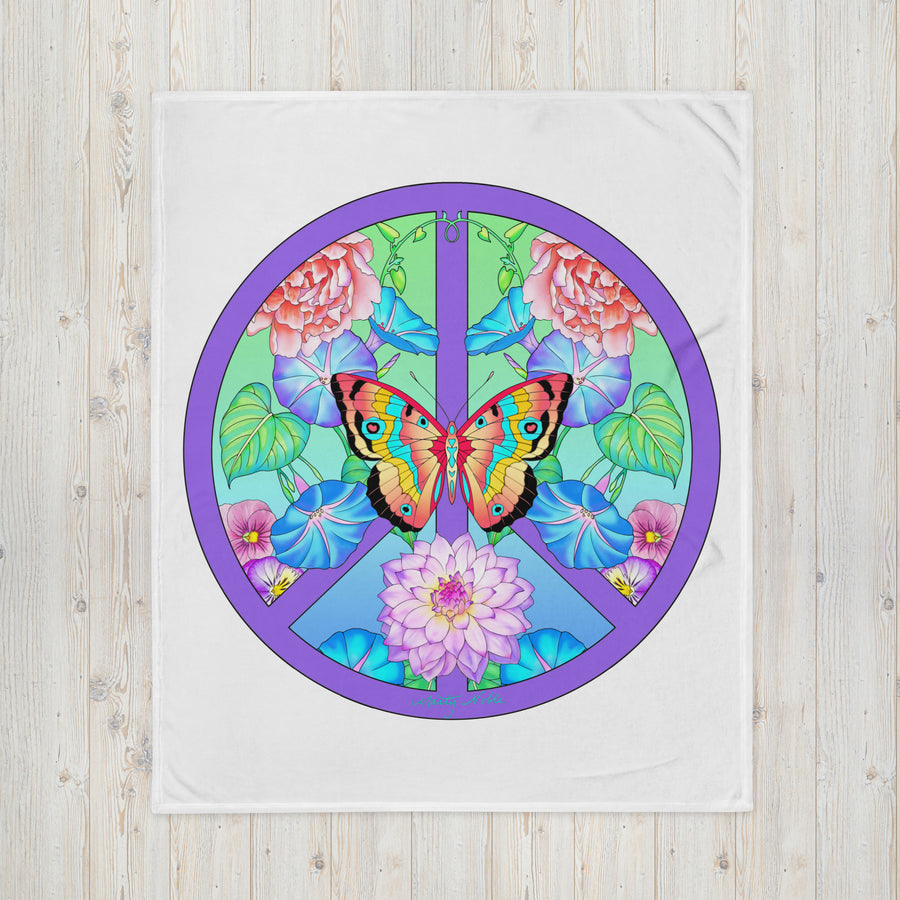 Peace Sign Butterfly Floral 3 Throw Blanket