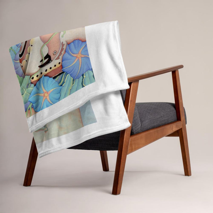 Woman and Morning Glories Throw Blanket
