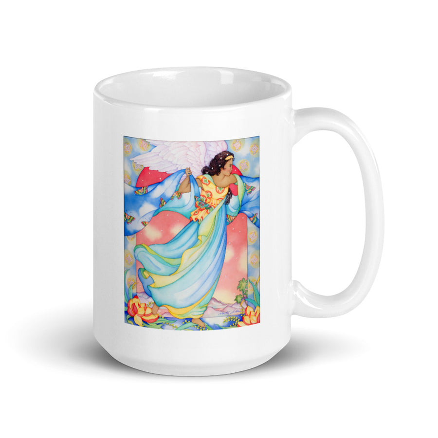 Angel of Courage White glossy mug