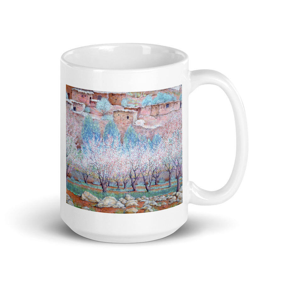Blossoms and Pueblos White glossy mug