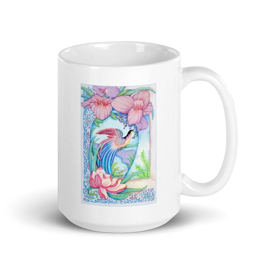 Bird On Vase White glossy mug