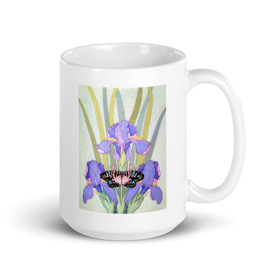 Butterfly & Irises White glossy mug